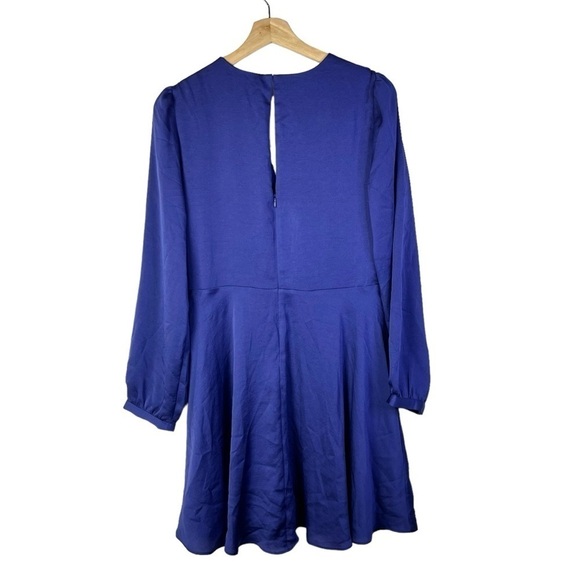 Express Royal Blue Satin Wrap Front Long Sleeve Mini Dress M - Picture 2 of 4